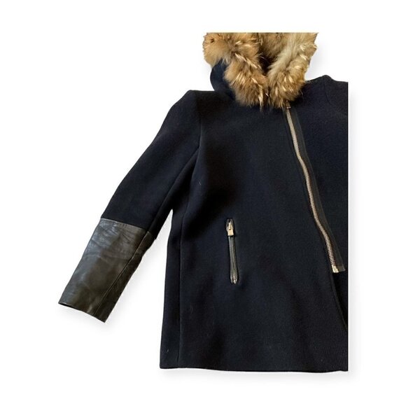 Sandro Paris Wool Blend Hooded Pea Coat, navy blue,  Size 38EU/US6 - Picture 9 of 16